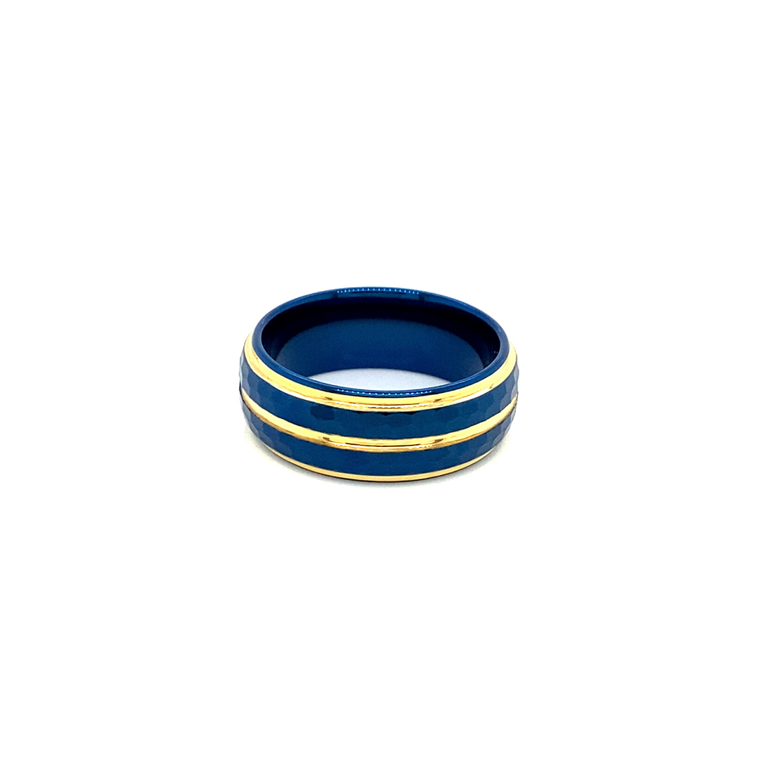 Cobalt Blue and Brass Men's Tungsten Ring