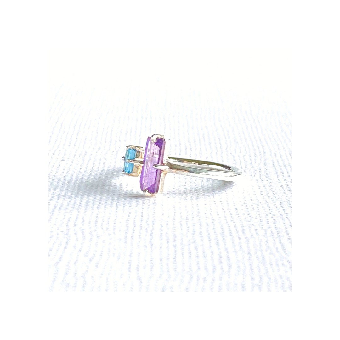 Amethyst and Blue Topaz Baguette Ring