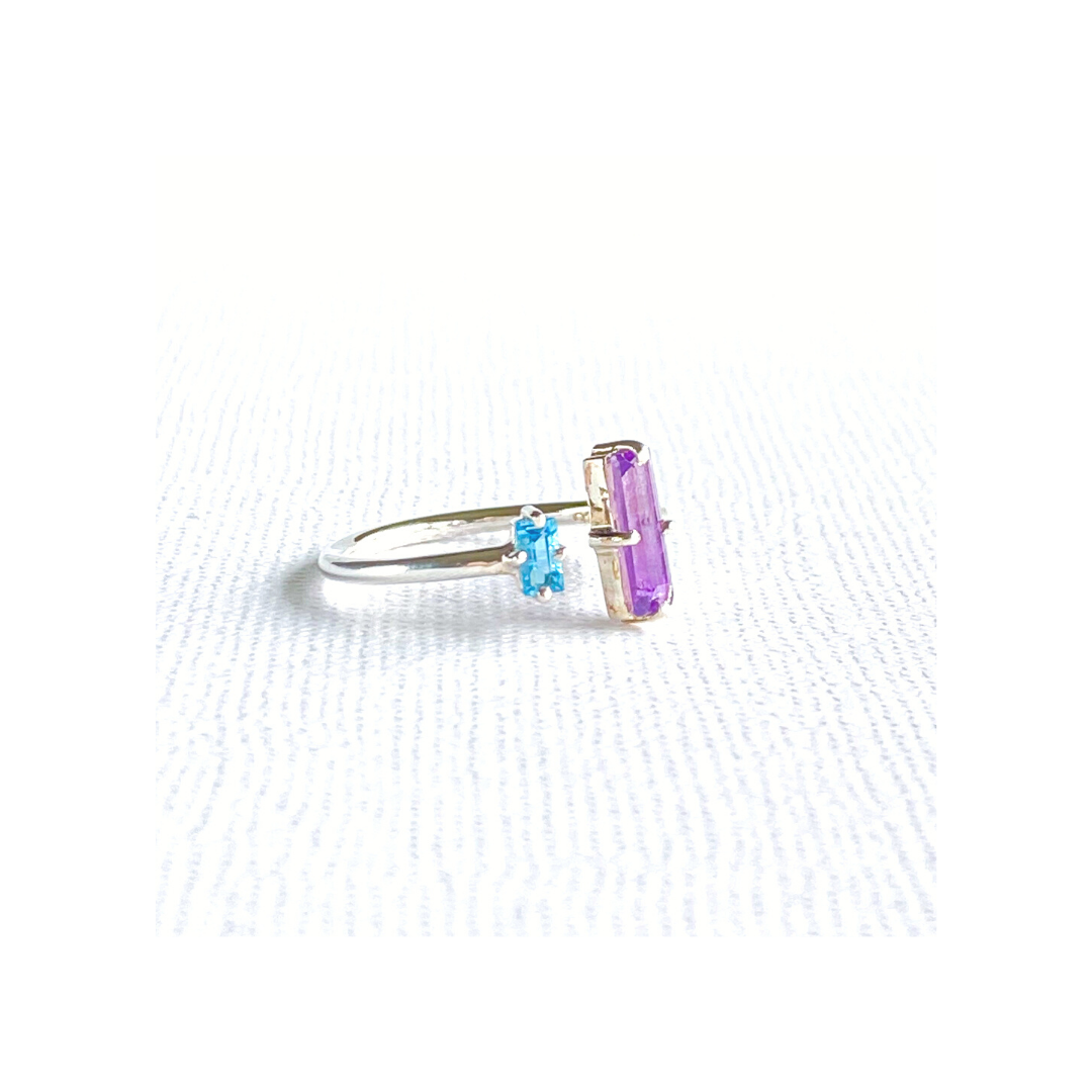 Amethyst and Blue Topaz Baguette Ring