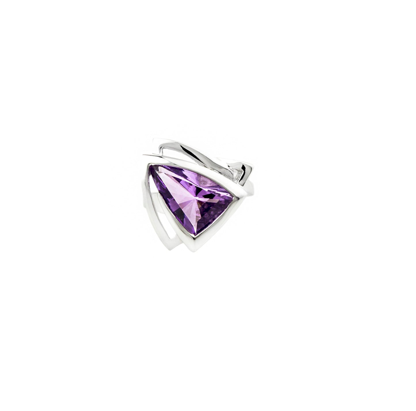 Amethyst Trillion Cut Rhodium Plated Sterling Silver Ring - Twisted Earth Artistry