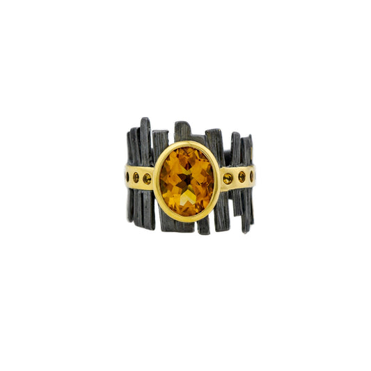 Citrine 14k Gold Plated Oxidized Sterling Silver Ring - Twisted Earth Artistry