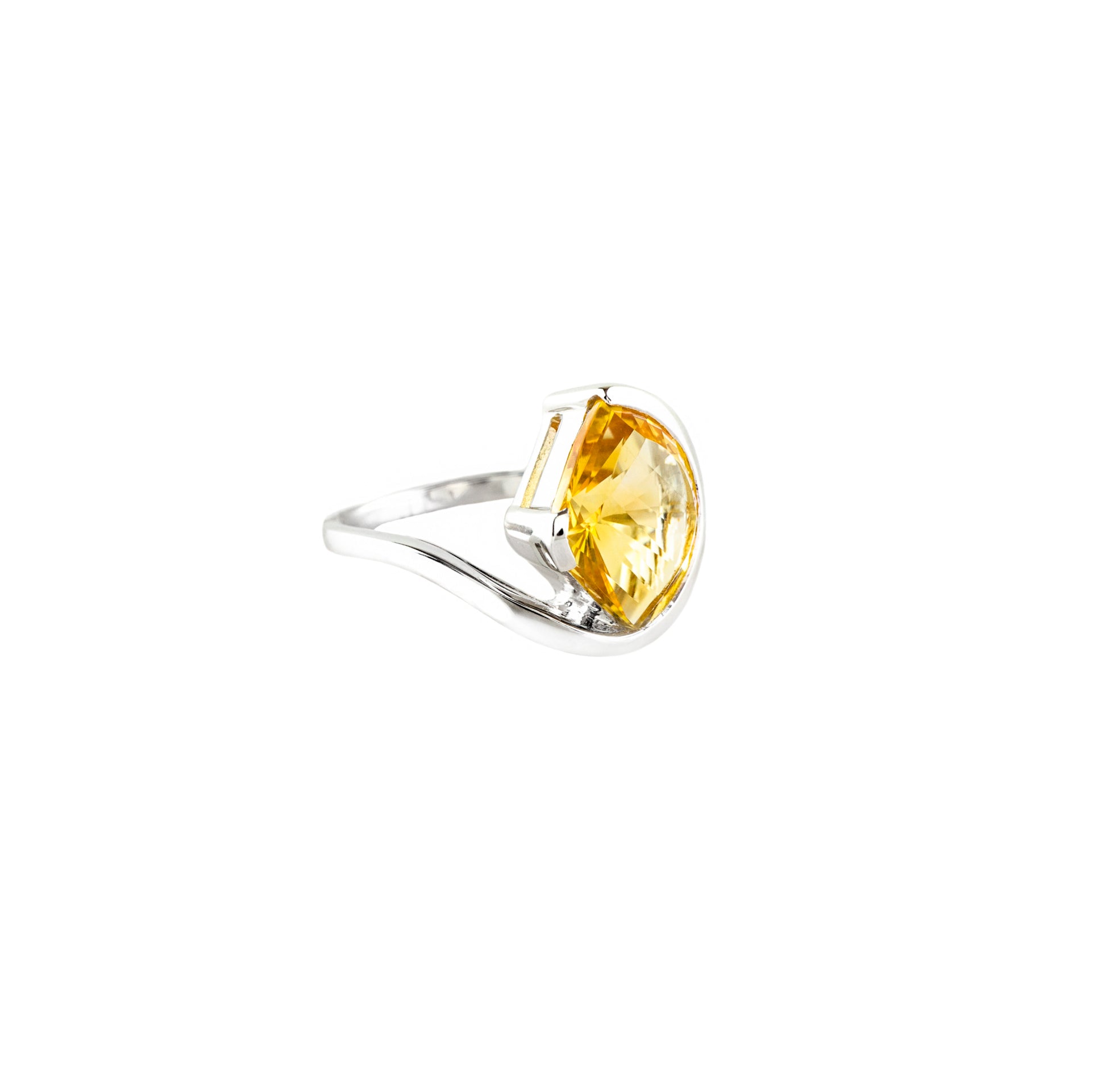 Large Citrine Rhodium Plated Sterling Silver Ring - Twisted Earth Artistry