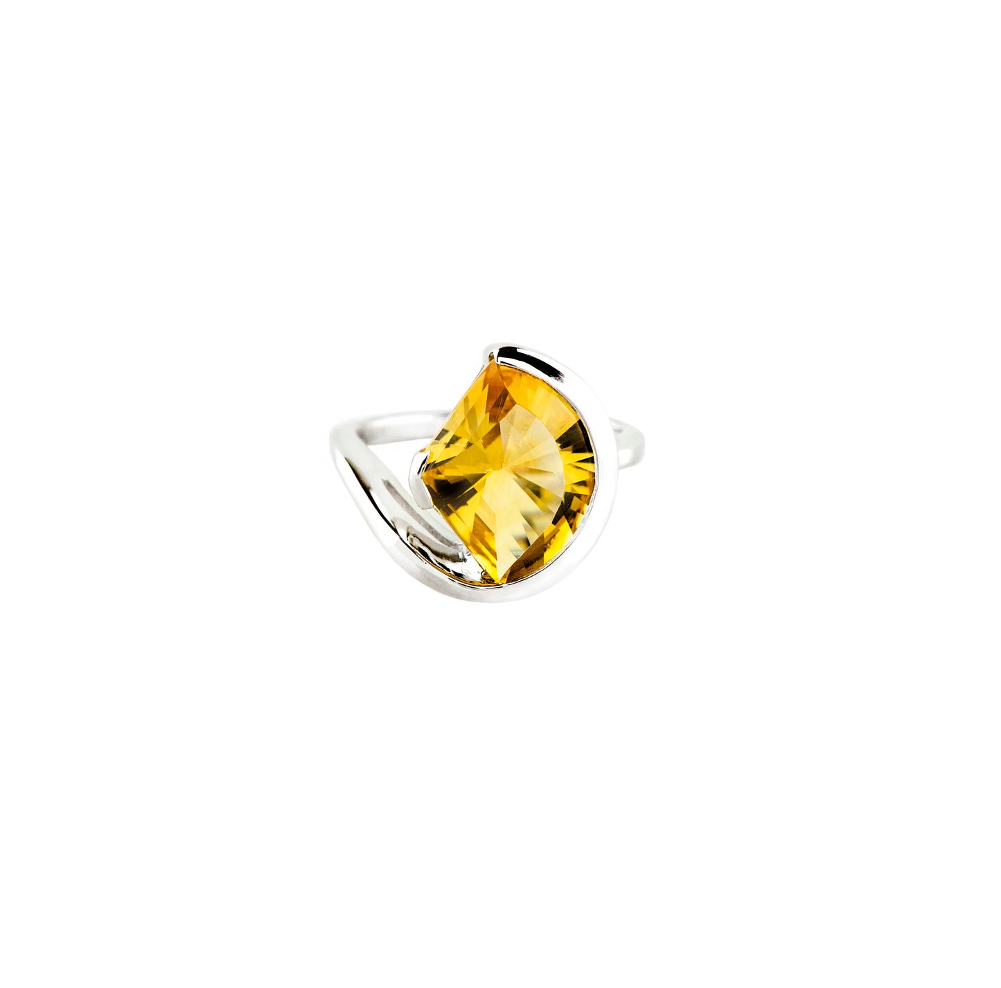 Large Citrine Rhodium Plated Sterling Silver Ring - Twisted Earth Artistry