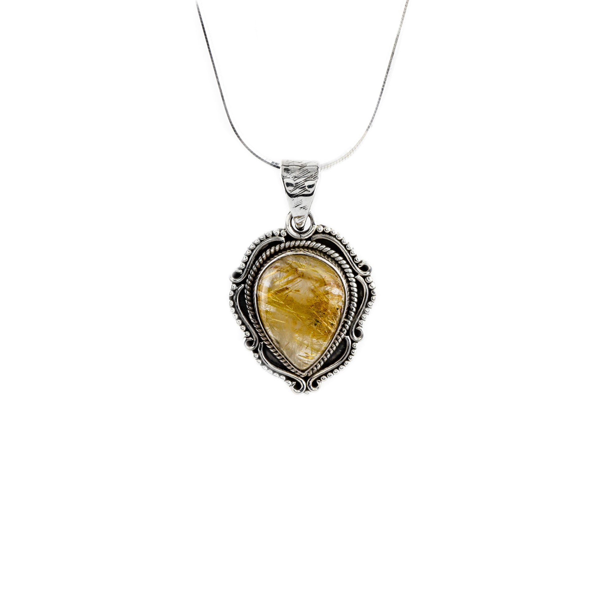 Rutilated Quartz Sterling Silver Pendant - Twisted Earth Artistry