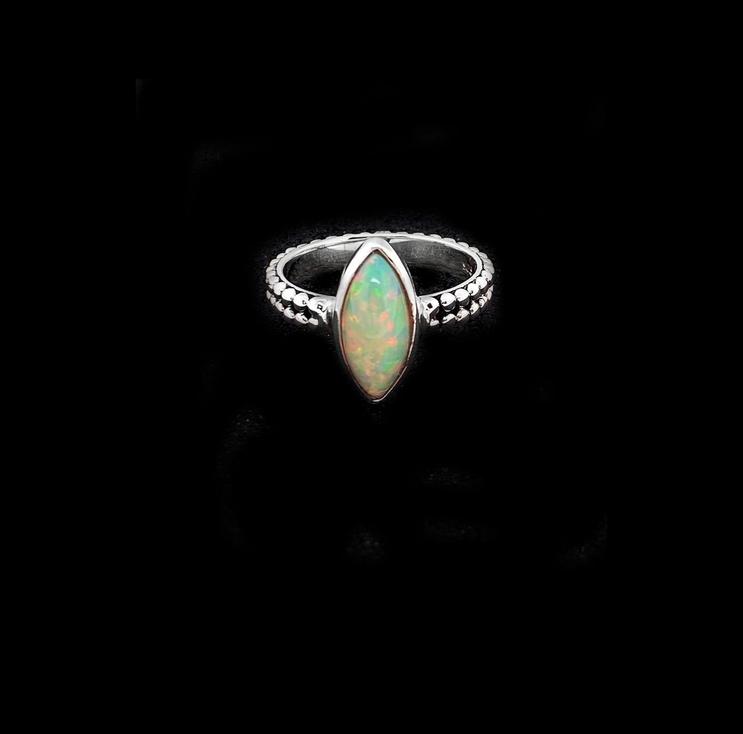 Opal Marquise Opal Cut Beaded Sterling Ring - Twisted Earth Artistry