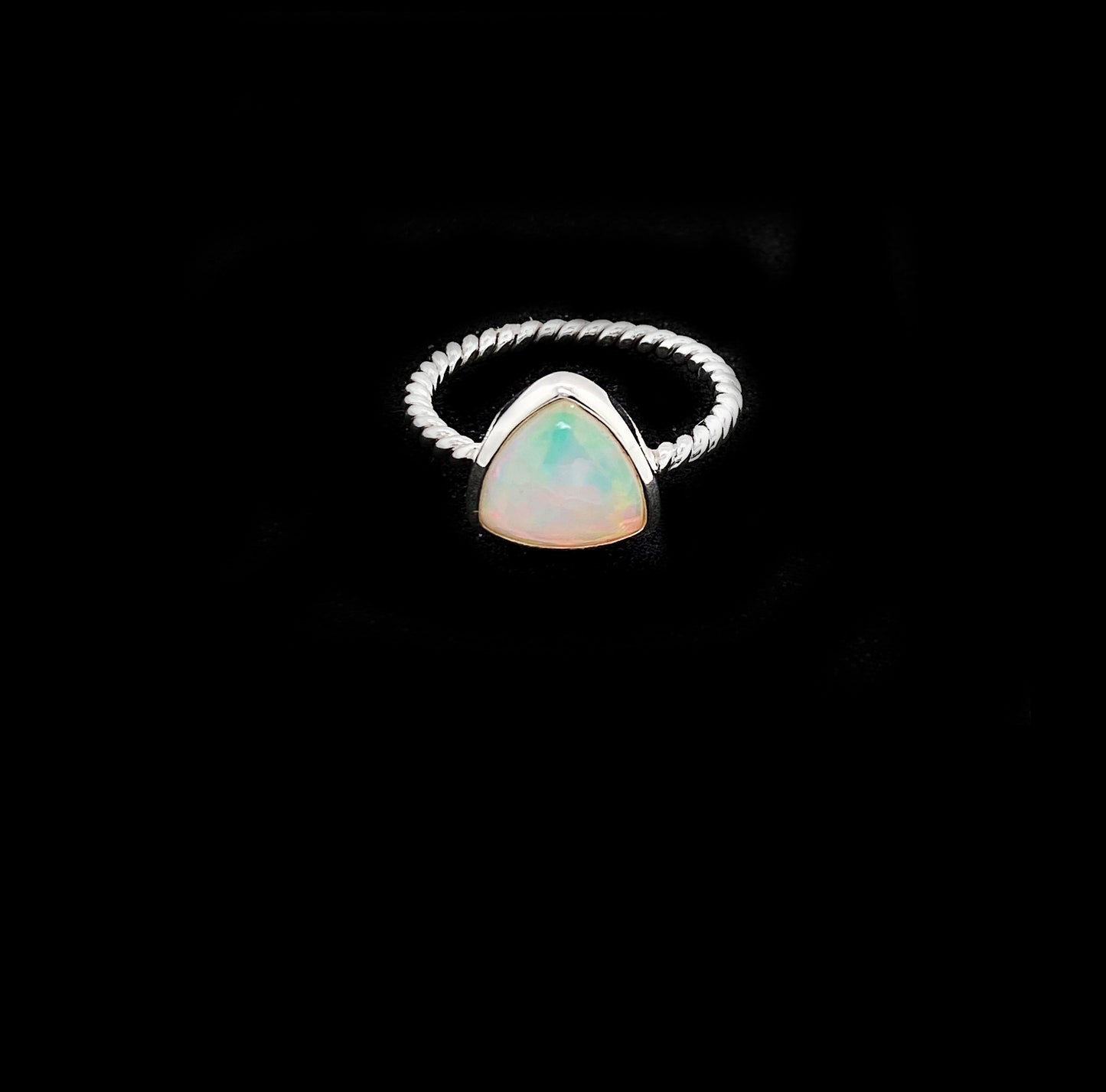 Ethiopian Opal Triangle Sterling Silver Ring - Twisted Earth Artistry