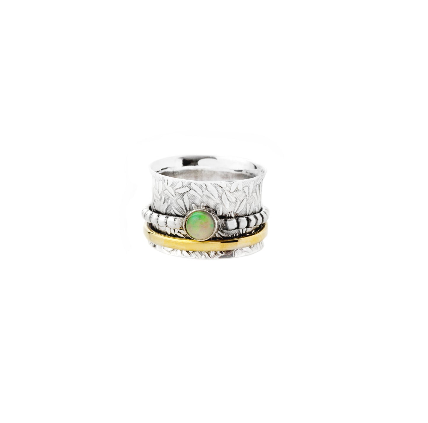 Ethiopian Opal Sterling Silver and Brass Spinner Ring