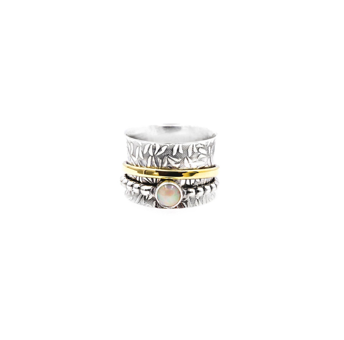 Ethiopian Opal Sterling Silver and Brass Spinner Ring