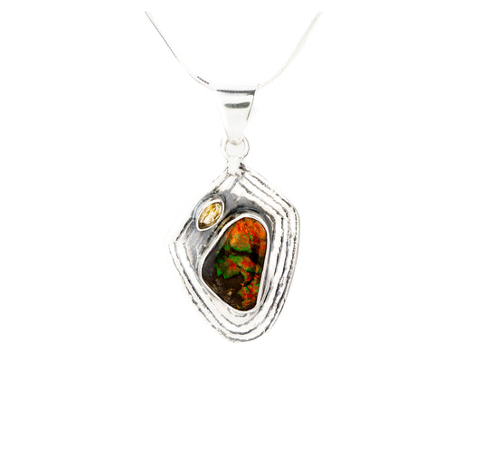 Ammolite and Citrine Pendant Sterling Silver - Twisted Earth Artistry