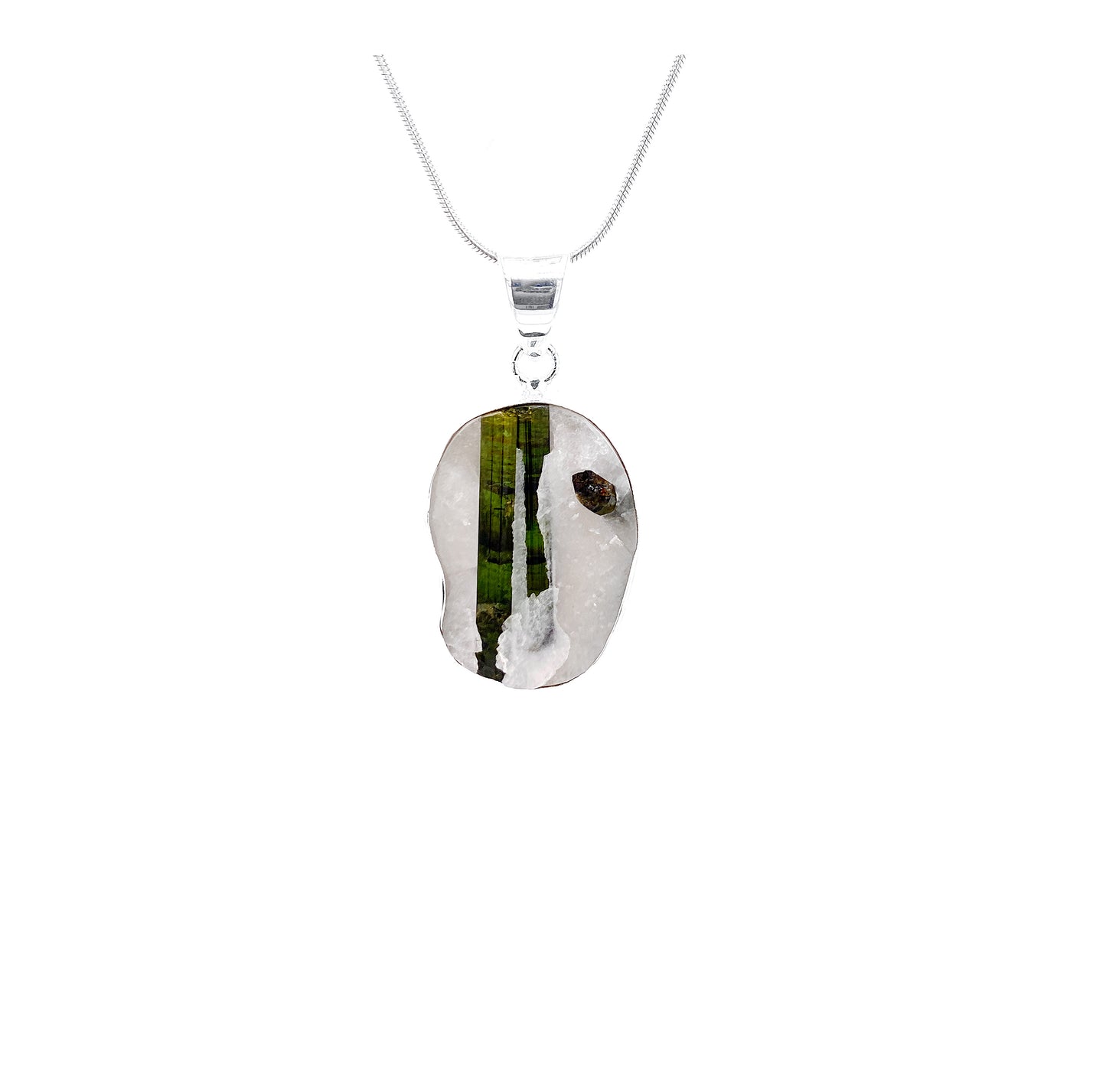 Green Tourmaline in Quartz  Sterling Silver Pendant - Twisted Earth Artistry