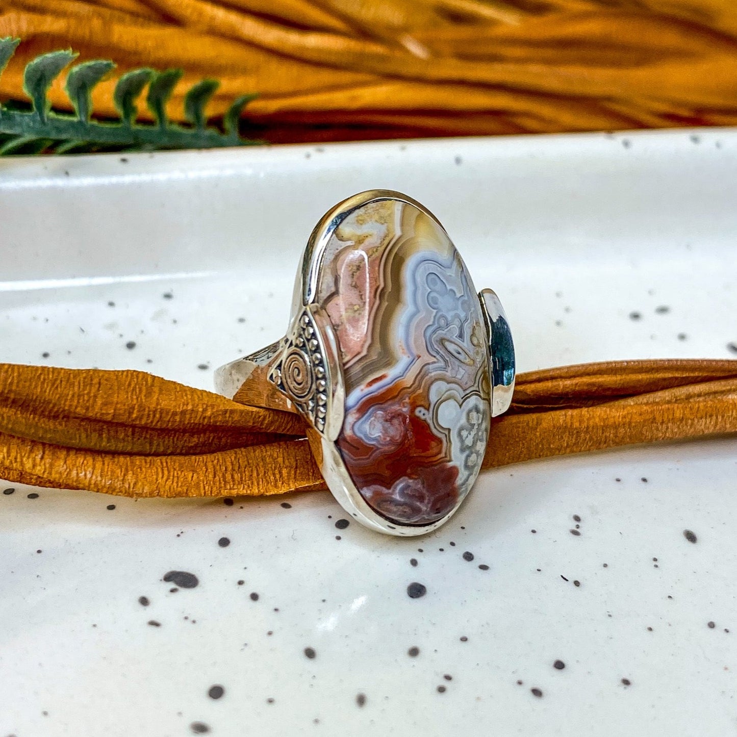 Southwestern Style Crazy Lace Agate Ring