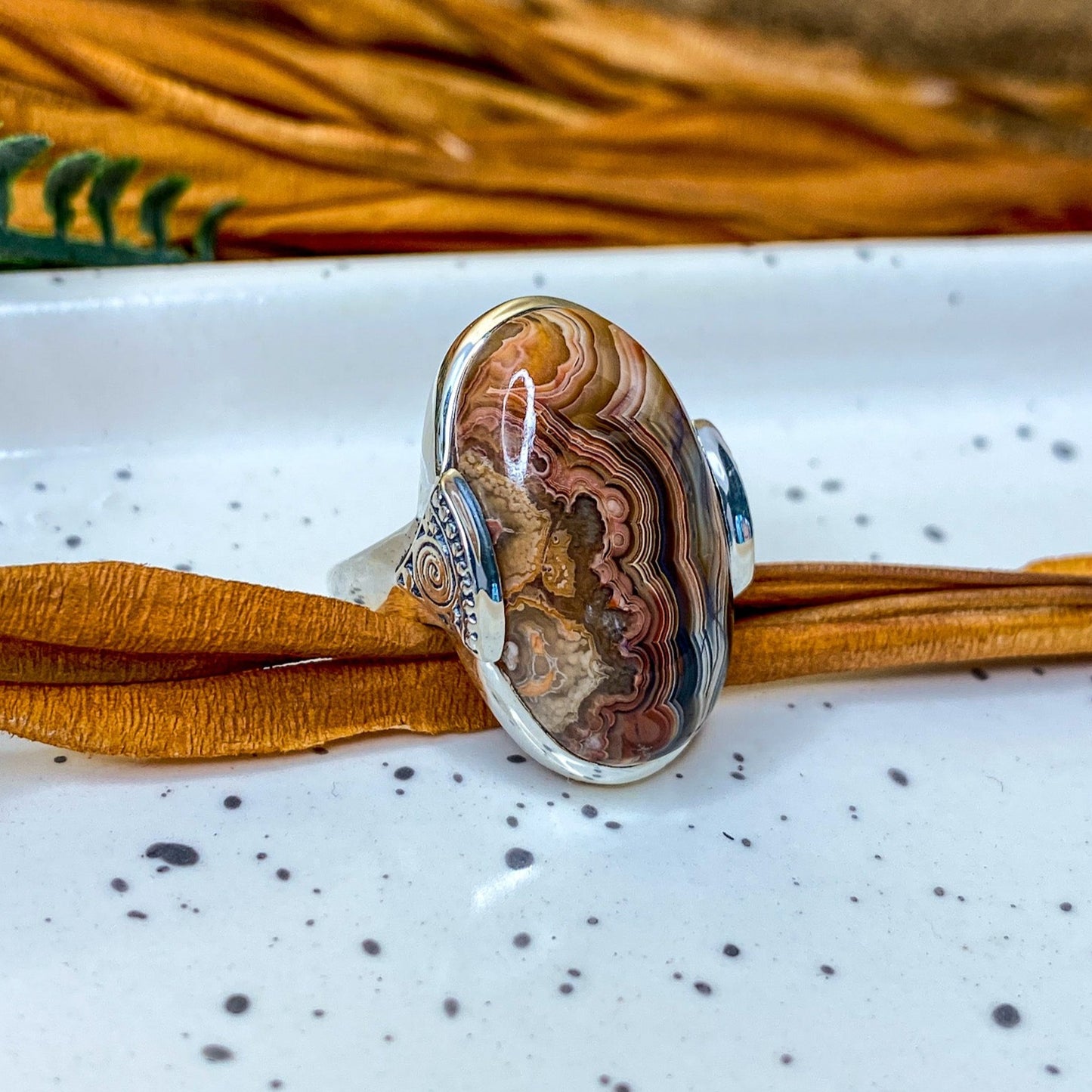 Southwestern Style Crazy Lace Agate Ring