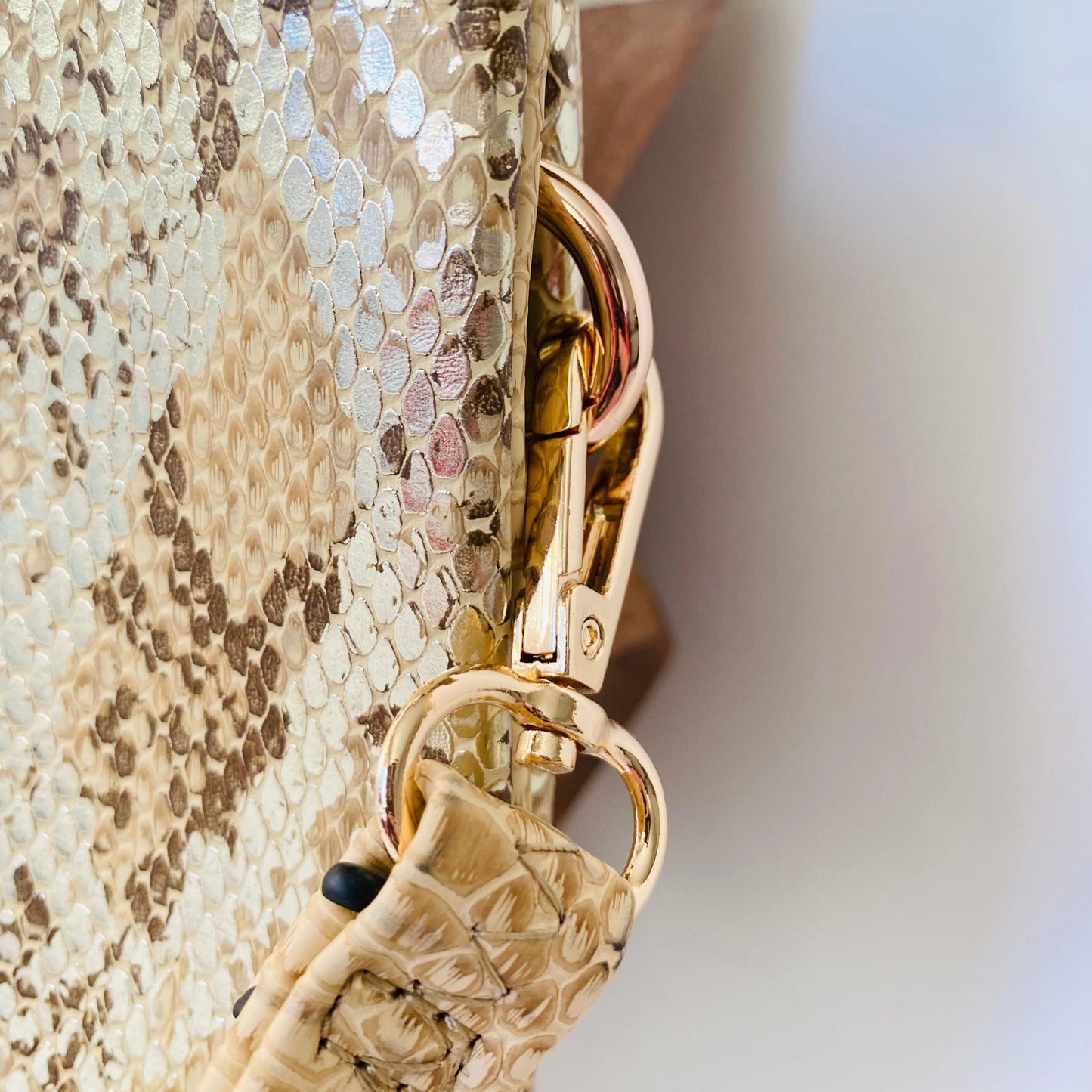Metallic Gold-Python Vegan Leather Handbag