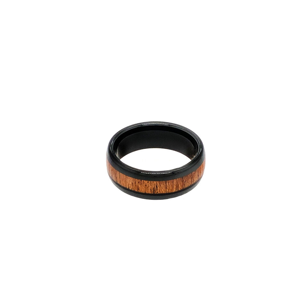 Black Tungsten with Koa Wood Inlay Comfort Fit Ring - Twisted Earth Artistry