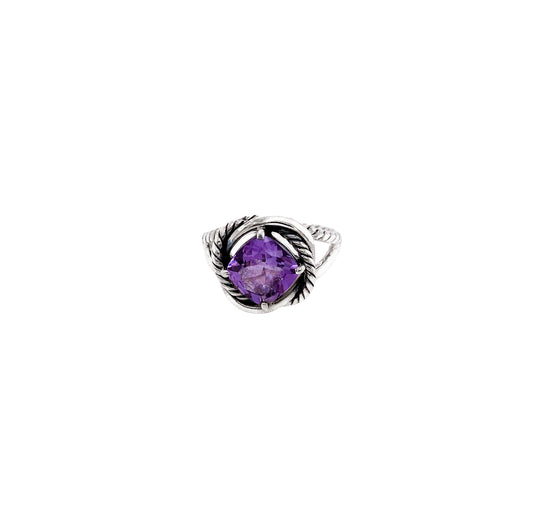 Amethyst Faceted Sterling Silver Infinity Ring - Twisted Earth Artistry