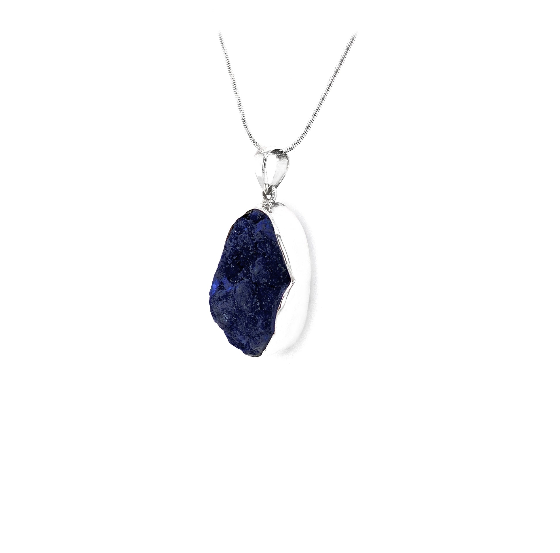 Azurite Rough Sterling Silver Pendant - Twisted Earth Artistry