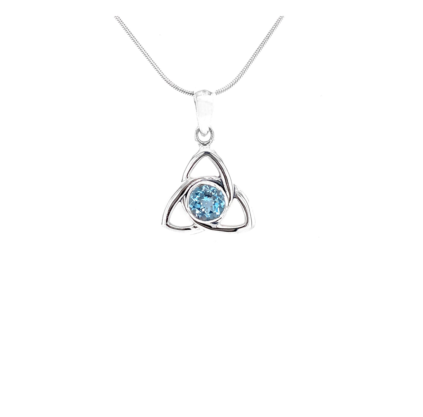 Blue Topaz Celtic Trinity Knot Sterling Silver Pendant - Twisted Earth Artistry