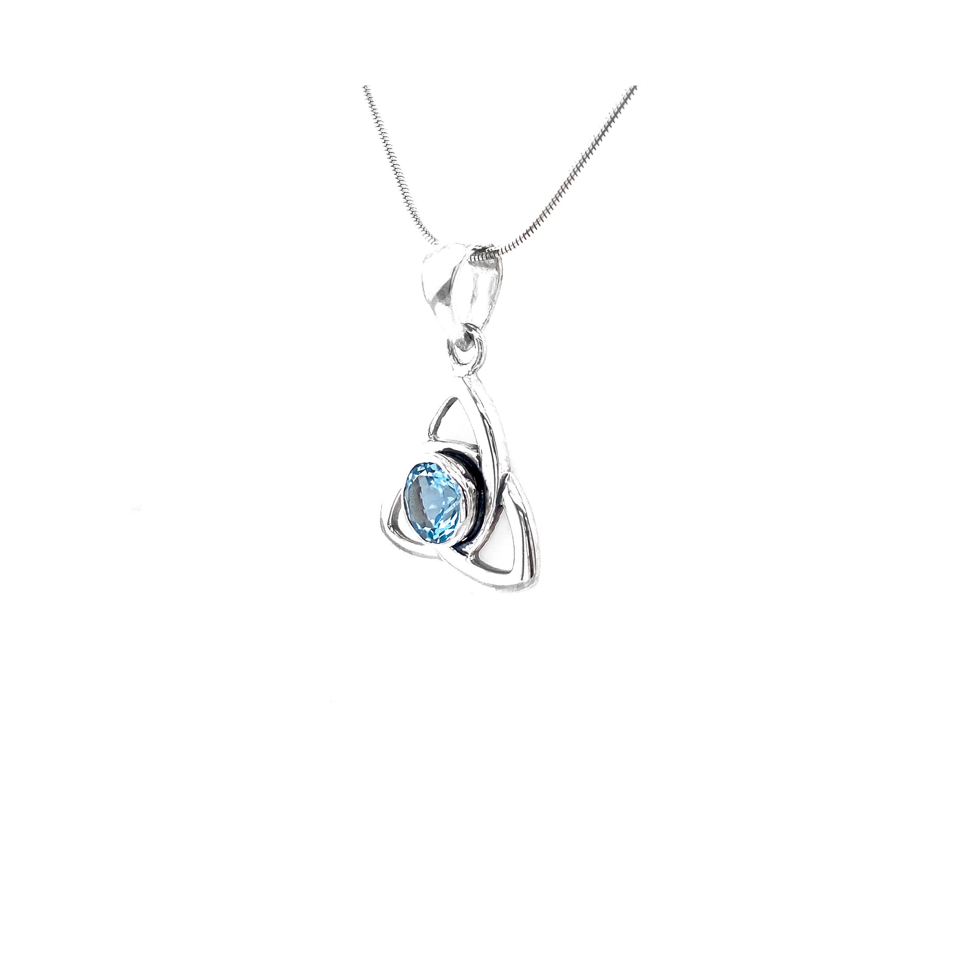 Blue Topaz Celtic Trinity Knot Sterling Silver Pendant - Twisted Earth Artistry