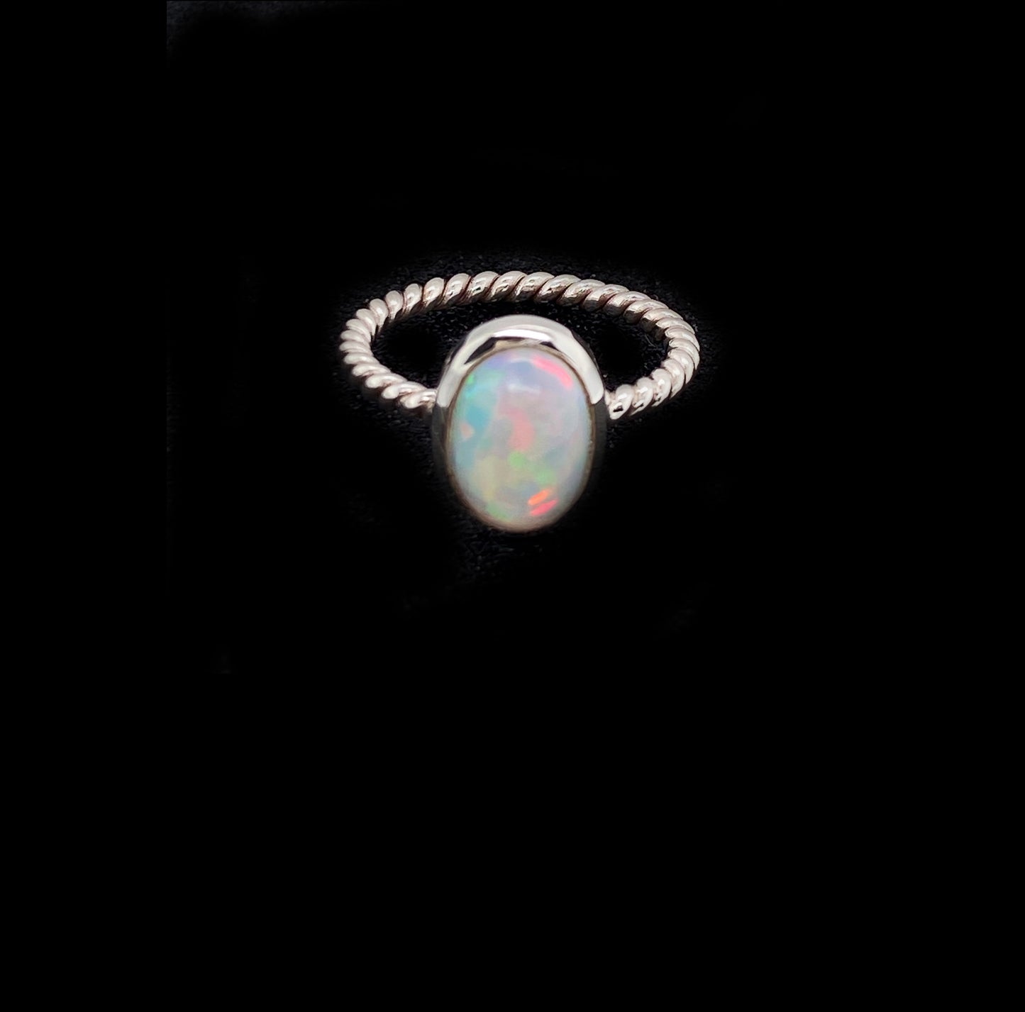 Ethiopian Opal Oval  Sterling Silver Ring - Twisted Earth Artistry