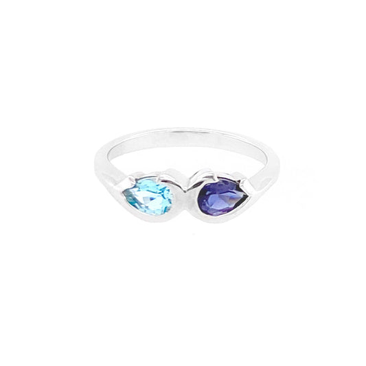 Blue Topaz and Iolite Designer Ring