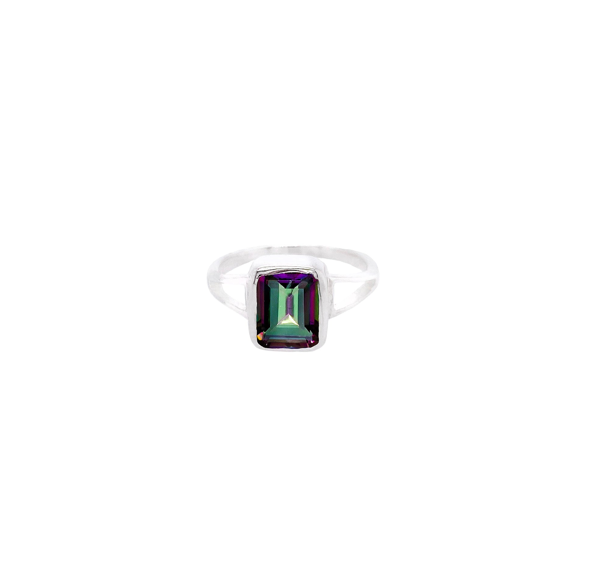Mystic Topaz Sterling Silver Ring - Emerald Cut - Twisted Earth Artistry