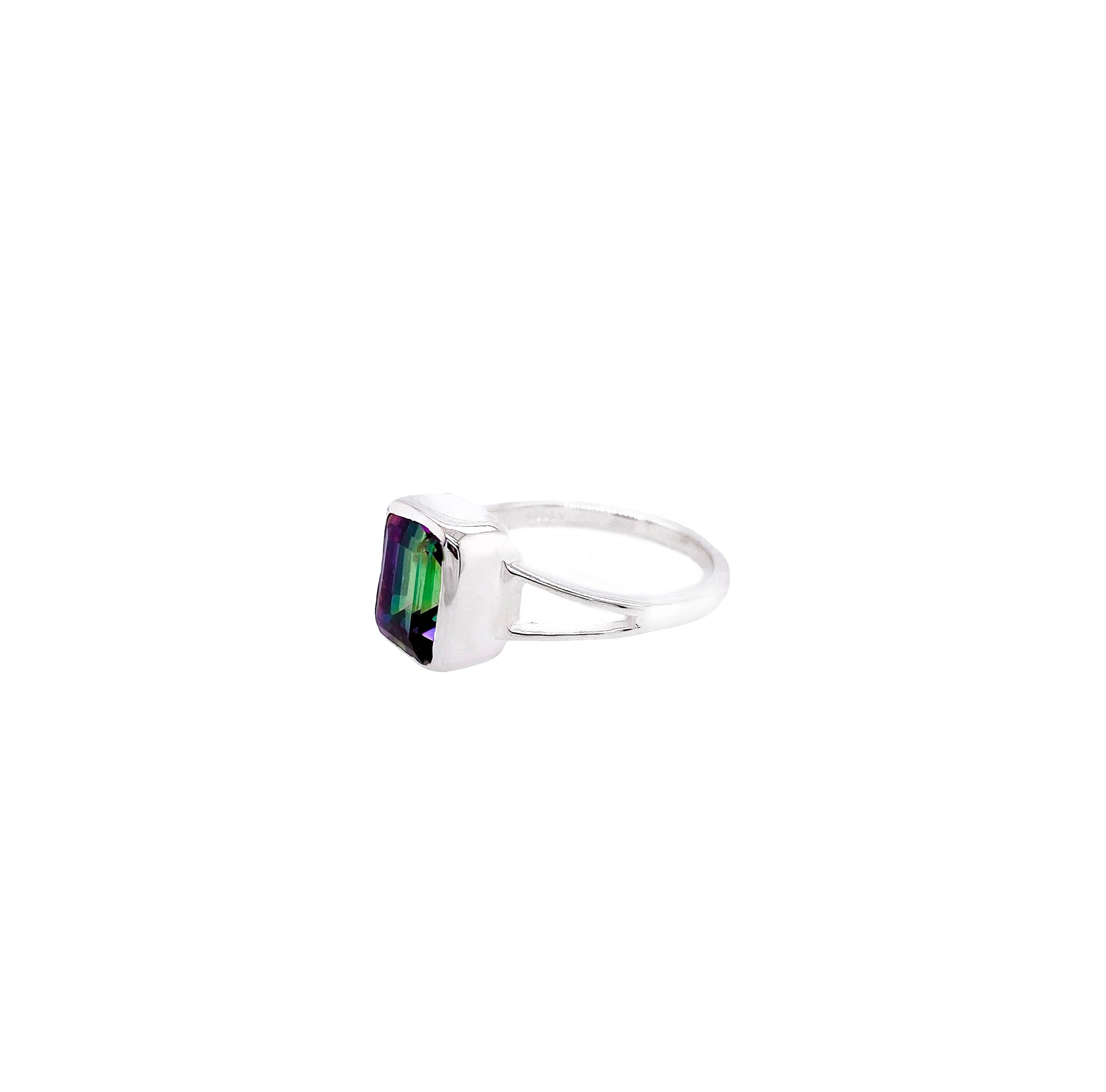 Mystic Topaz Sterling Silver Ring - Emerald Cut - Twisted Earth Artistry