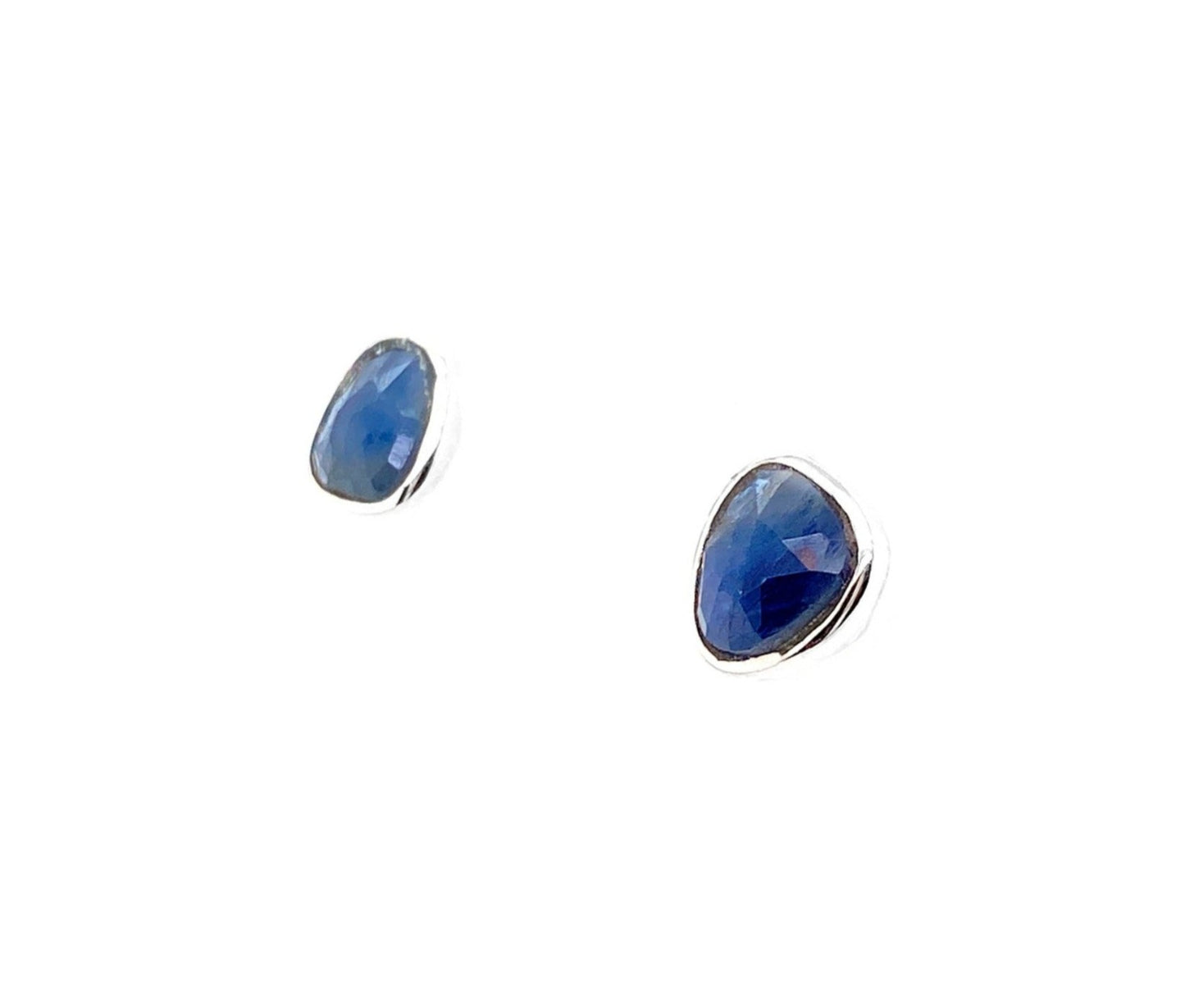 Sapphire Rough Faceted Sterling Silver Stud Earrings