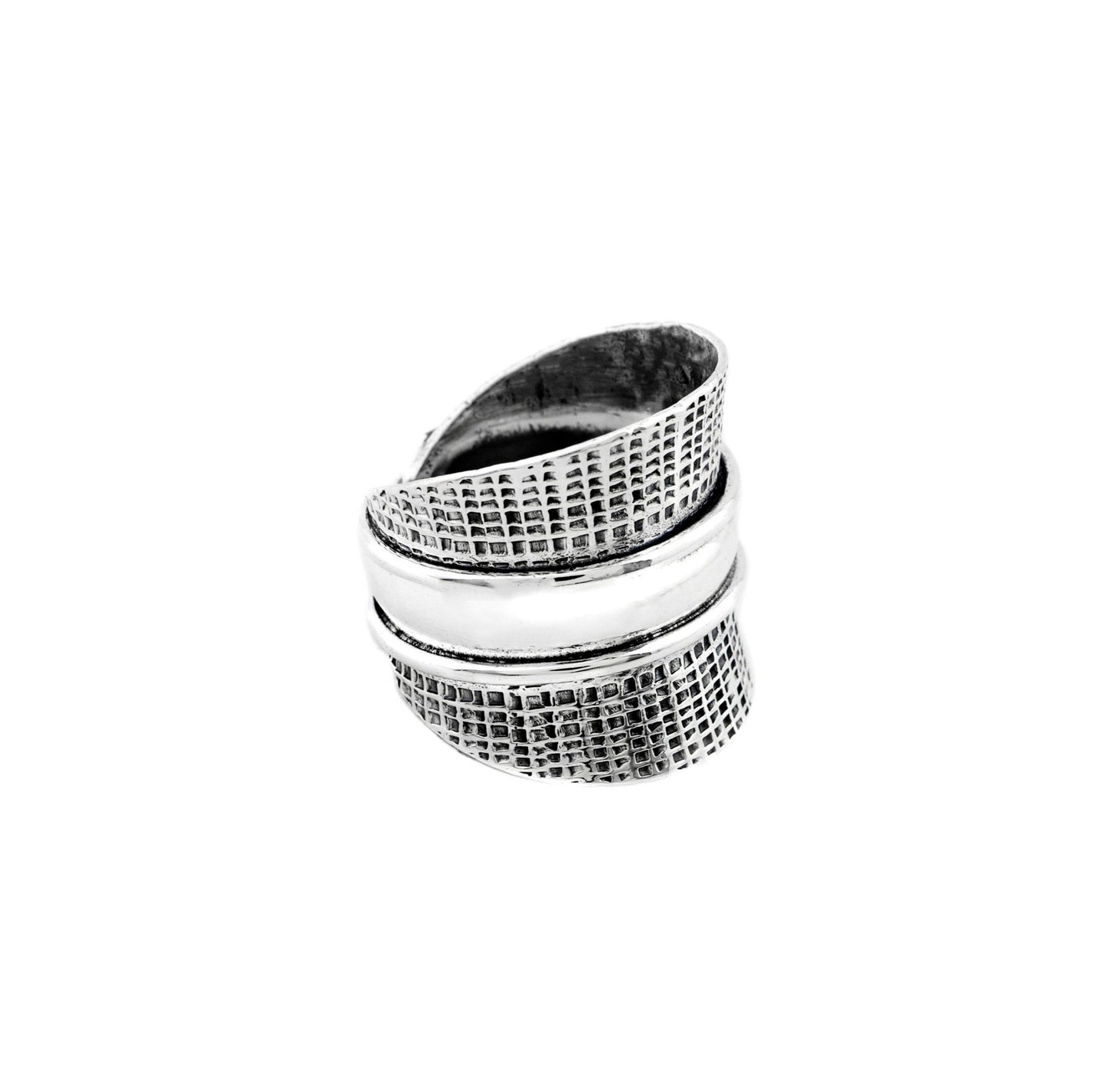 Sterling Silver Textured Wide Band Ring