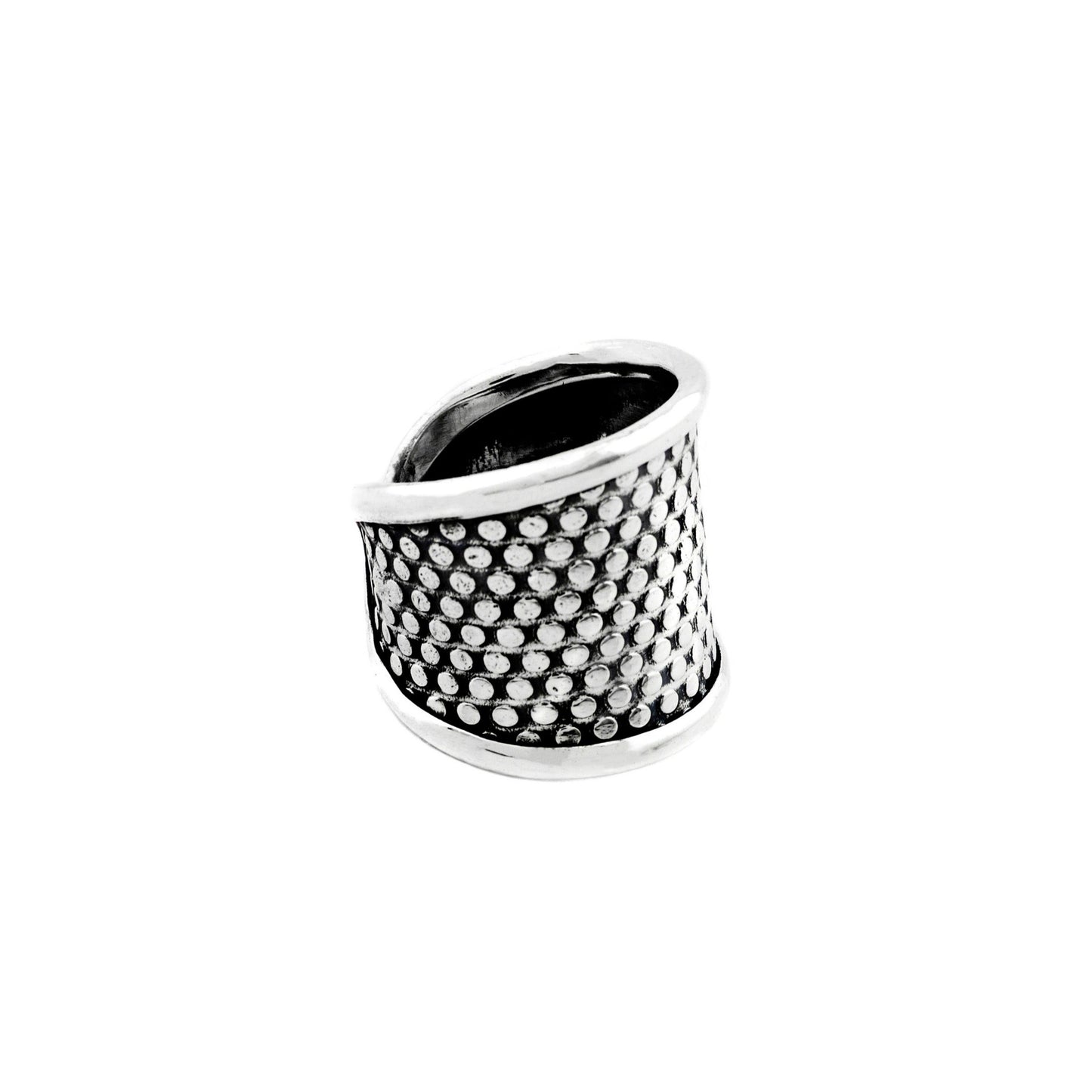 Dotted Embossed Sterling Silver Wide Band Oxidized Ring