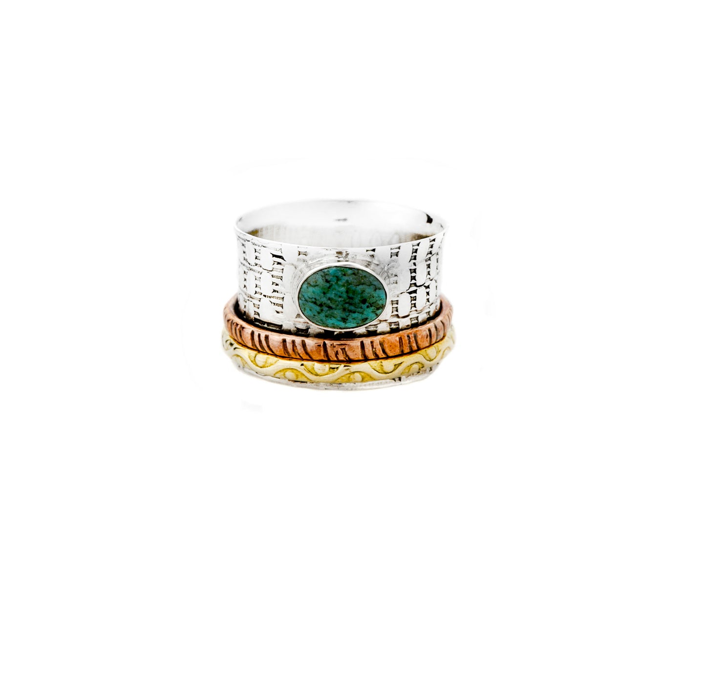 Turquoise Sterling Silver, Copper and Brass Spinner Ring