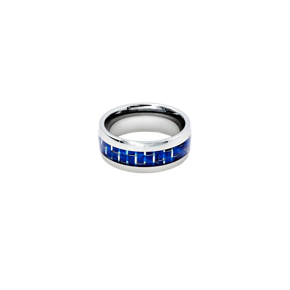 Blue Fiber Inlay Tungsten Ring - Twisted Earth Artistry