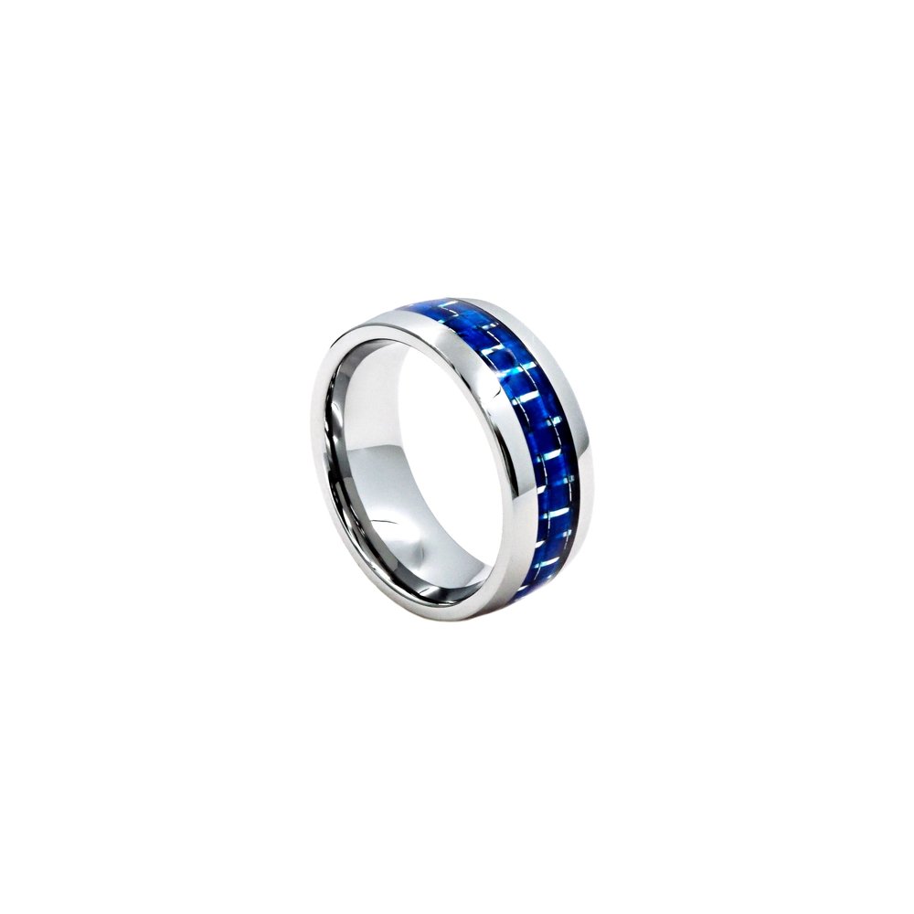 Blue Fiber Inlay Tungsten Ring - Twisted Earth Artistry