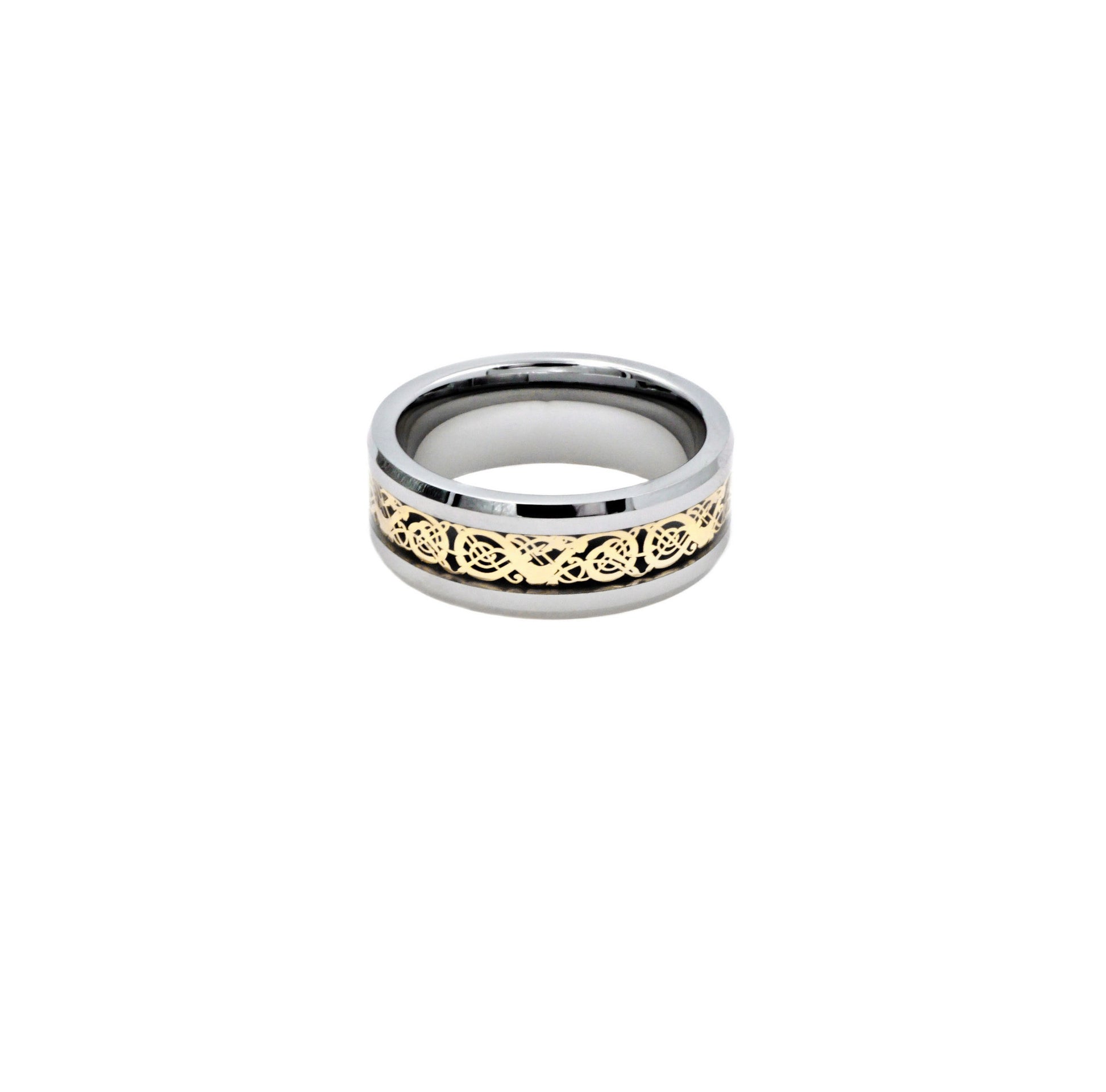 Silver Tungsten with Golden Celtic Inlay Ring - Twisted Earth Artistry