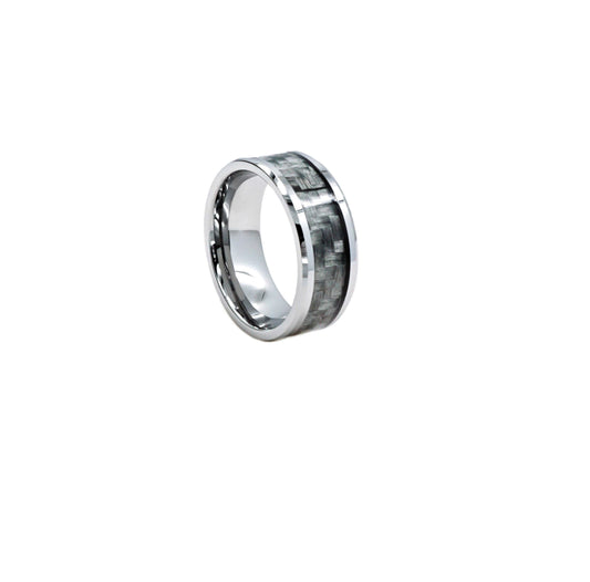 Silver Tungsten Carbon Fiber Inlay Ring - Twisted Earth Artistry