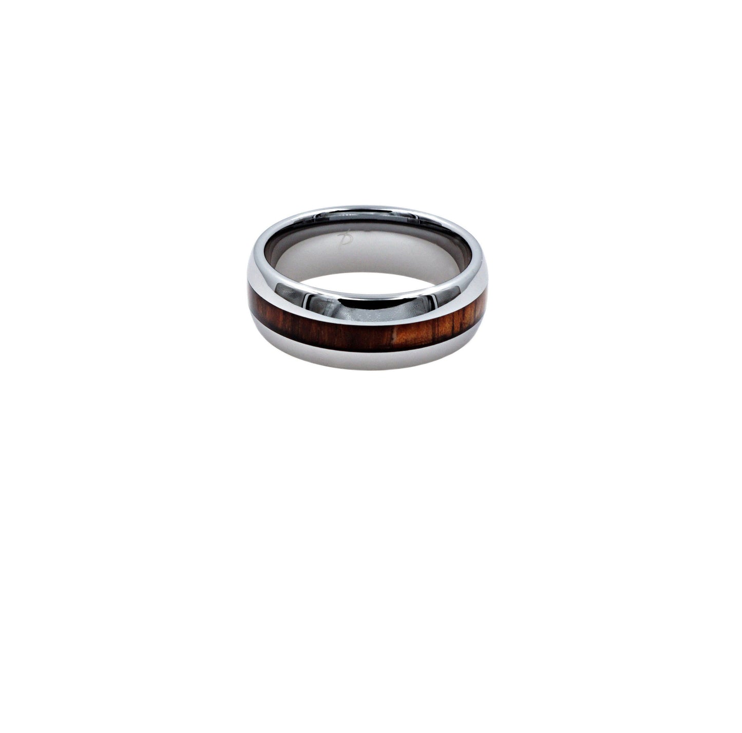 Silver Tungsten with Thin Koa Wood Inlay Comfort Fit Ring - Twisted Earth Artistry
