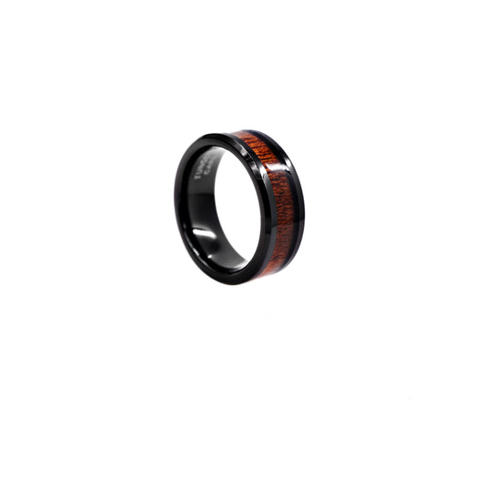 Black Tungsten with Koa Wood Inlay Ring - Twisted Earth Artistry