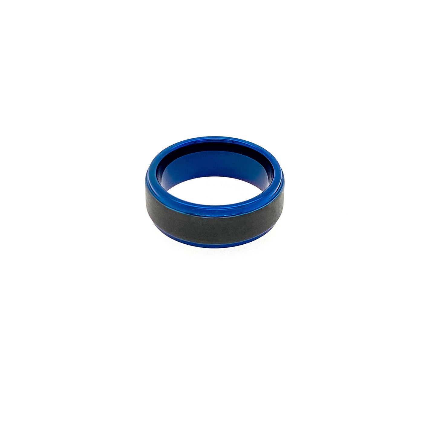 Blue with Black Inlay Tungsten Ring - Twisted Earth Artistry