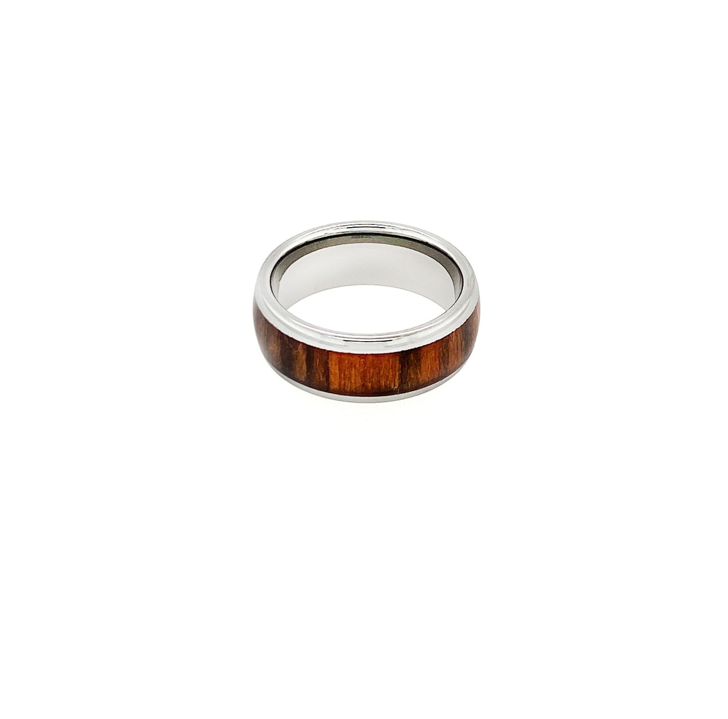 Silver Tungsten with Koa Wood Inlay Ring - Twisted Earth Artistry