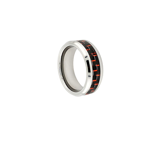Silver with Red Carbon Fiber Inlay Tungsten Ring - Twisted Earth Artistry