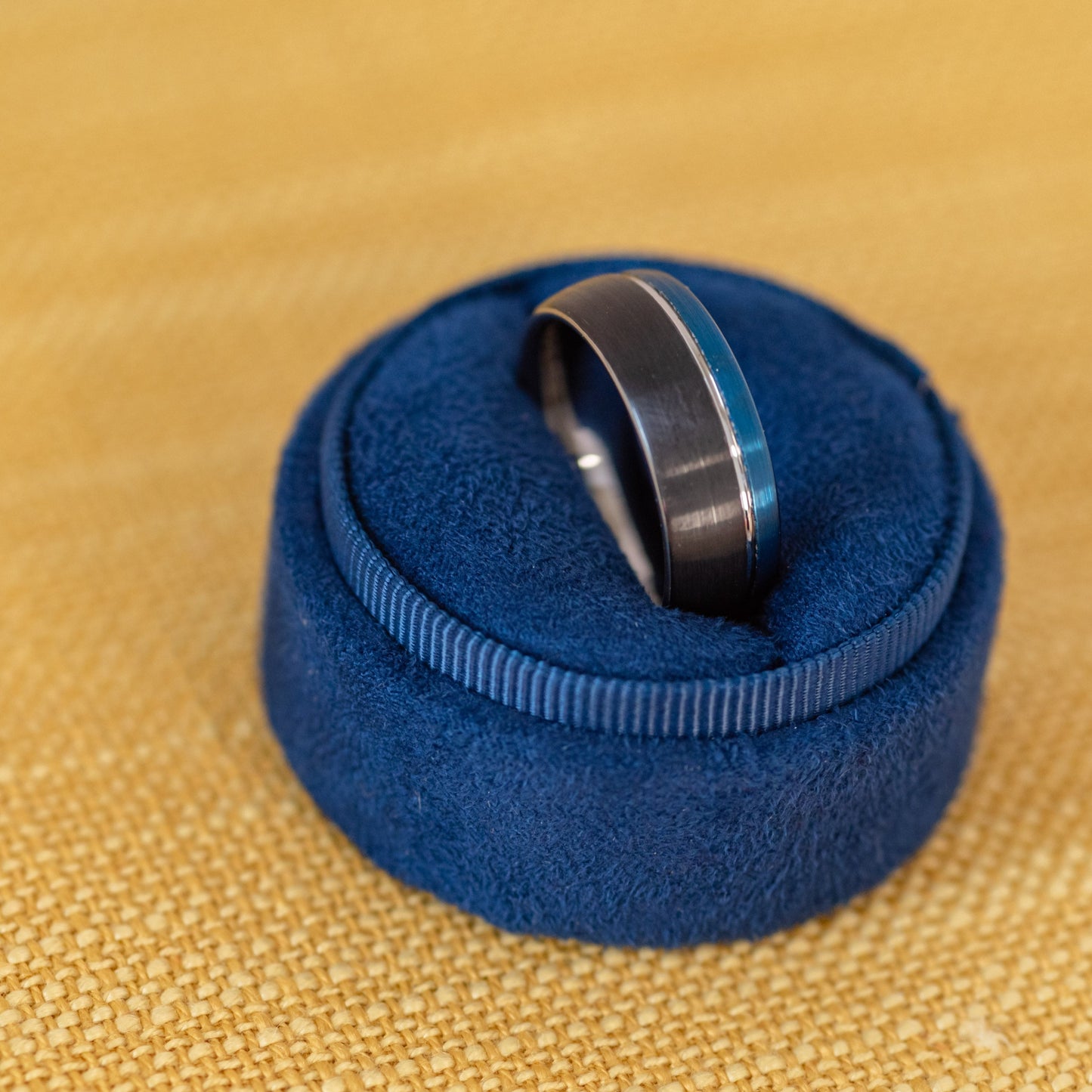 Blue and Black with Silver Men's Tungsten Ring