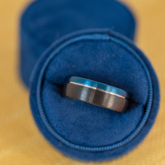 Blue and Black with Silver Men's Tungsten Ring
