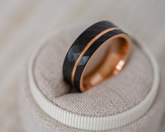 Black Faceted and Rose Gold Tungsten Ring