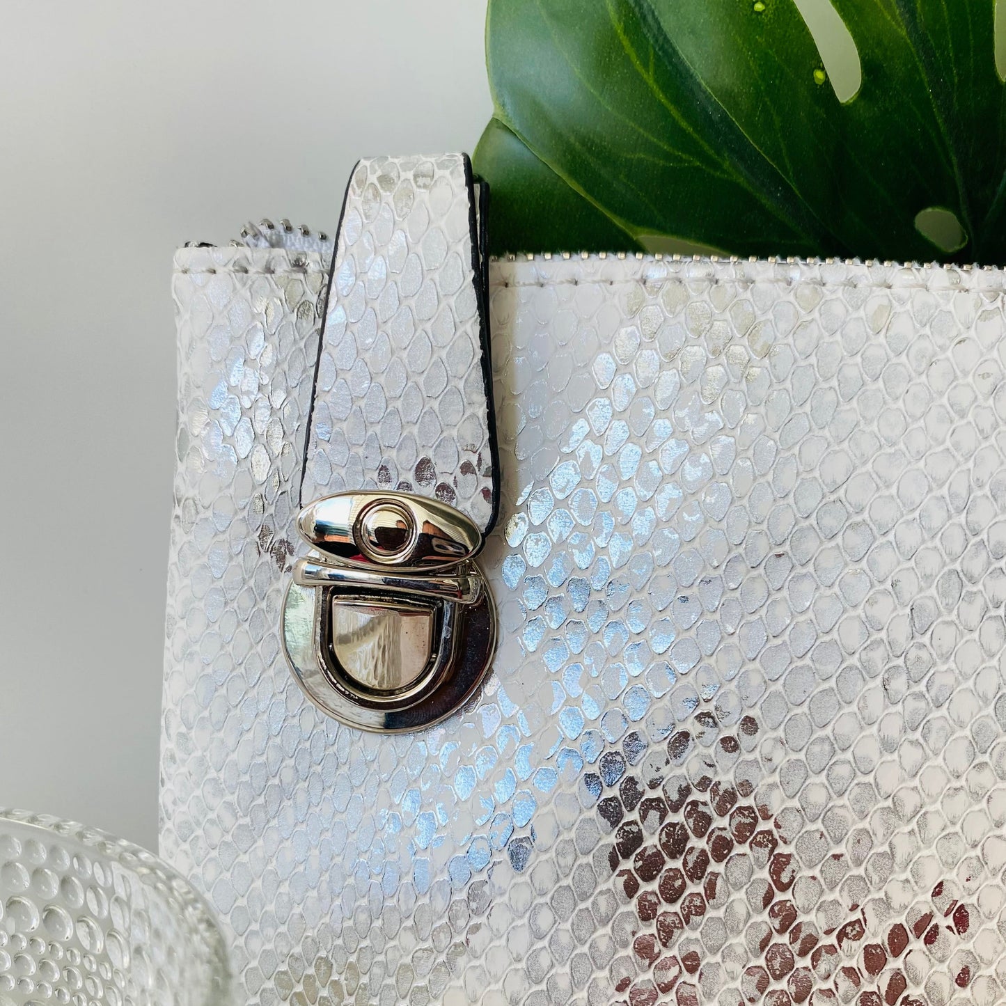 Metallic- Python Silver Vegan Leather Handbag
